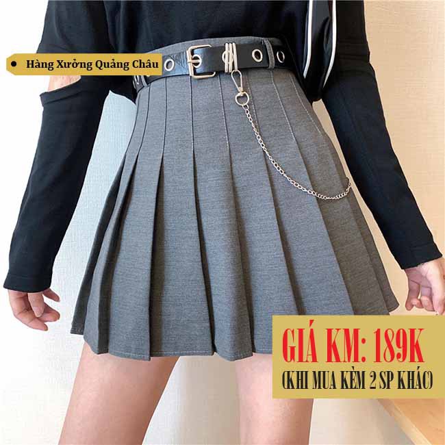 [SẴN] Chân váy xếp ly Ulzzang Quảng Châu VVN18 (kèm dây nịt)