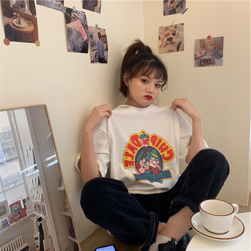 SUXI Áo thun cổ tròn ngắn tay in hình thời trang mùa hè cho nữ