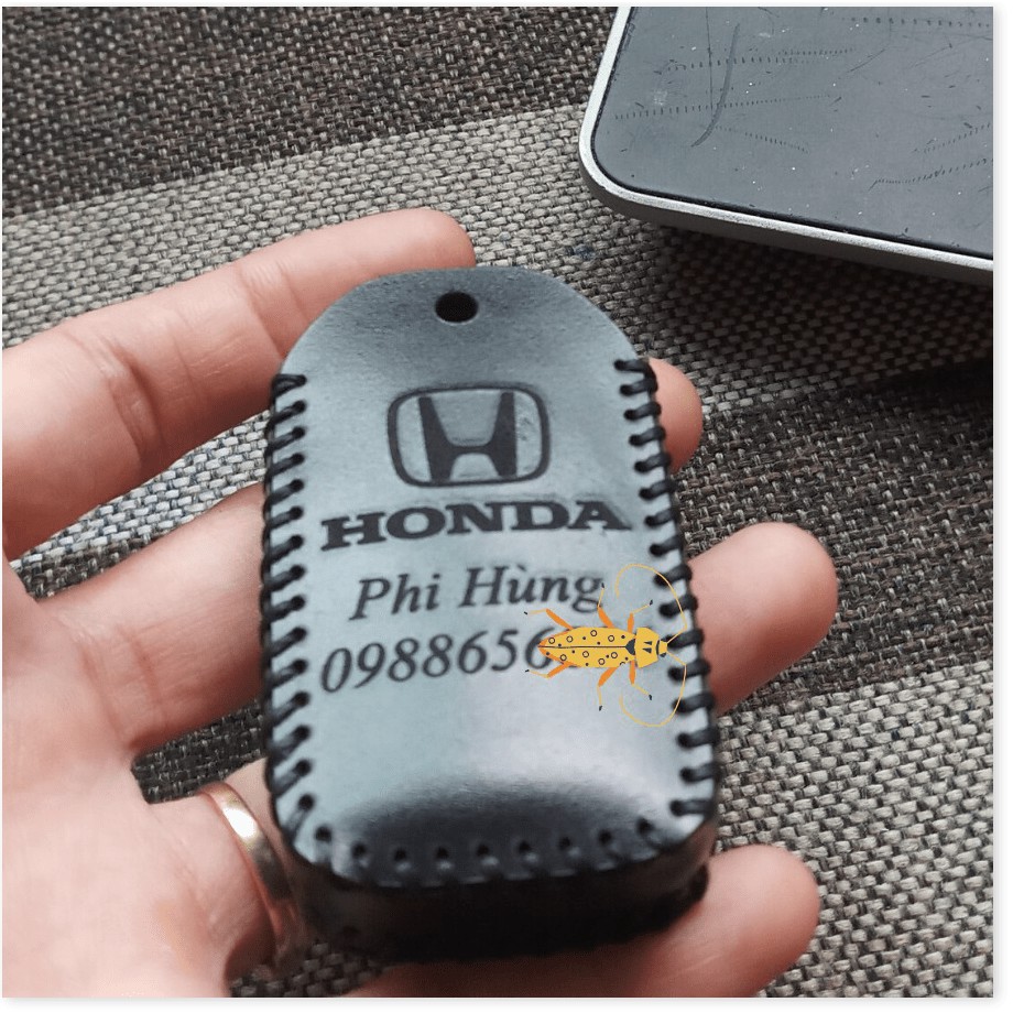 Bao Da Chìa Khóa Ôtô Honda CRV, HRV, JAZZ (2 nút bấm) Da Bò Nhập Khẩu ITALIA, Khắc Tên + Số ĐT Chủ Xe