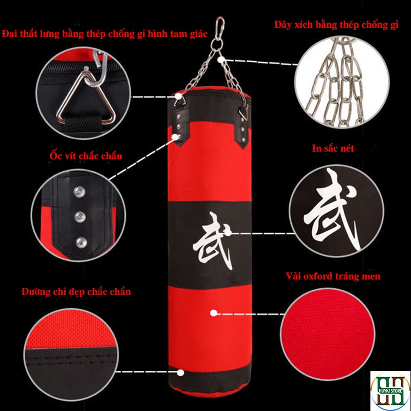 Bao Cát Đấm Bốc, Bao cát boxing chưa nhồi ruột, Bạn Đừng Ngại Nhồi Vì Đã Có Hướng Dẫn Nhồi Chi Tiết Và Tặng Kèm 6 Món