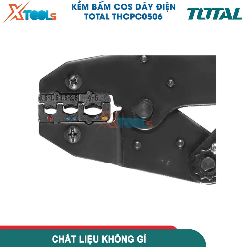 Kềm bấm cos dây điện TOTAL THCPC0506, Kìm cắt tuốt kem bánh cóc Chiều dài 9&quot; Phạm vi bấm 0,5-6mm² [CHÍNH HÃNG][XTOOLS]