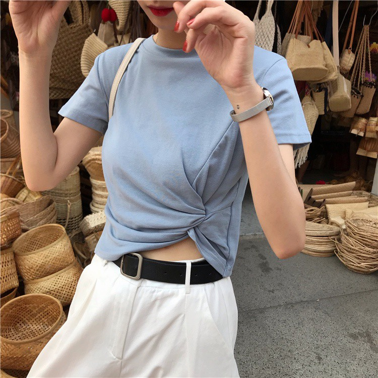 Áo Thun Tay Ngắn Cổ Tròn Màu Sắc Đơn Giản 28091