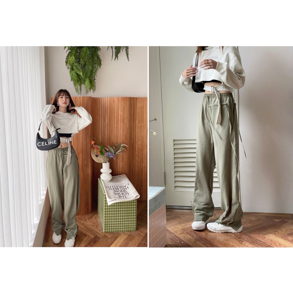 👗👗Hàn Quốc Dongdaemun Quần Thể Thao Hip-Hop Dáng Rộng Có Dây Kéo Dây Rút Thiết Kế Chất Lượng Cao Phong Cách Hip Hop