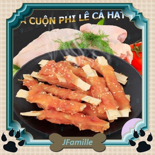 [CHẤT LƯỢNG]Đồ Ăn Vặt Cho Chó, Gà Cuộn Phi Lê Cá Tuyết Tẩm Mè, Pet Snack Dinh Dưỡng. Gói 100gr - JF87