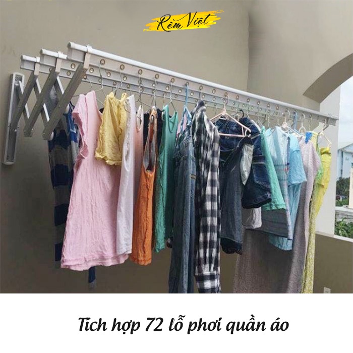 Giàn phơi xếp ngang Hòa Phát 68A, Giàn phơi thông minh, Giàn phơi quần áo, Gắn tường tiện lợi, Lắp đặt nhanh