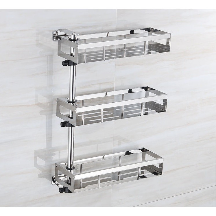 Kệ xoay INOX 304 dán tường để gia vị, kệ 2 và 3 tầng inox treo tường phòng bếp cao cấp-KX304