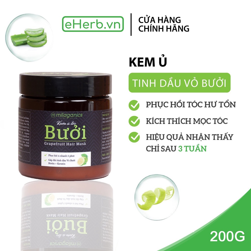 Kem ủ tóc tinh dầu bưởi mọc tóc, ngừa rụng grapefruit essential oil MILAGANICS 200gr (hũ)