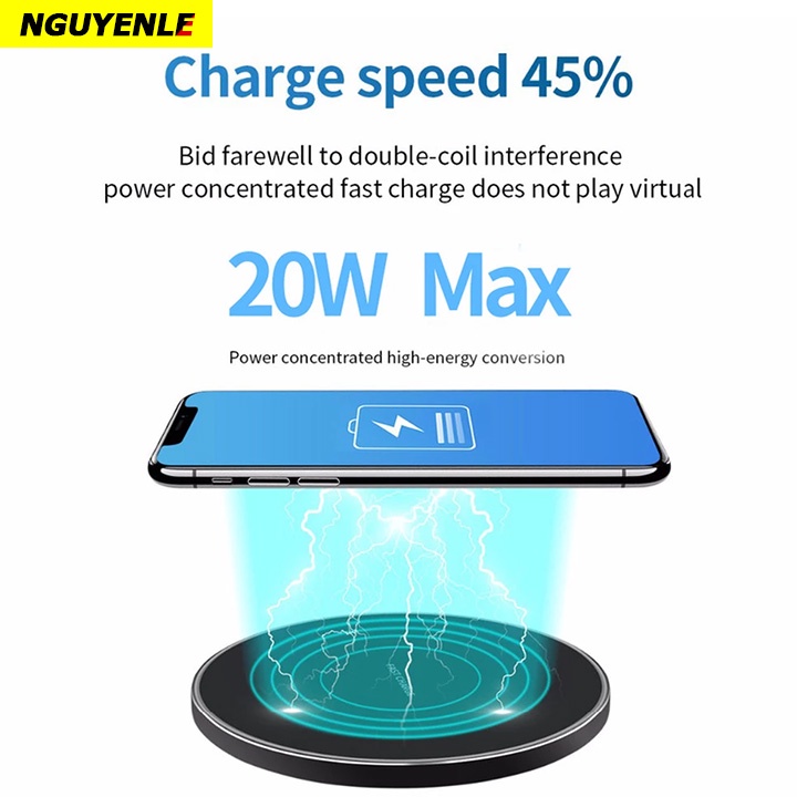 Đế sạc không dây 20W cho Samsung iPcó đèn led mới