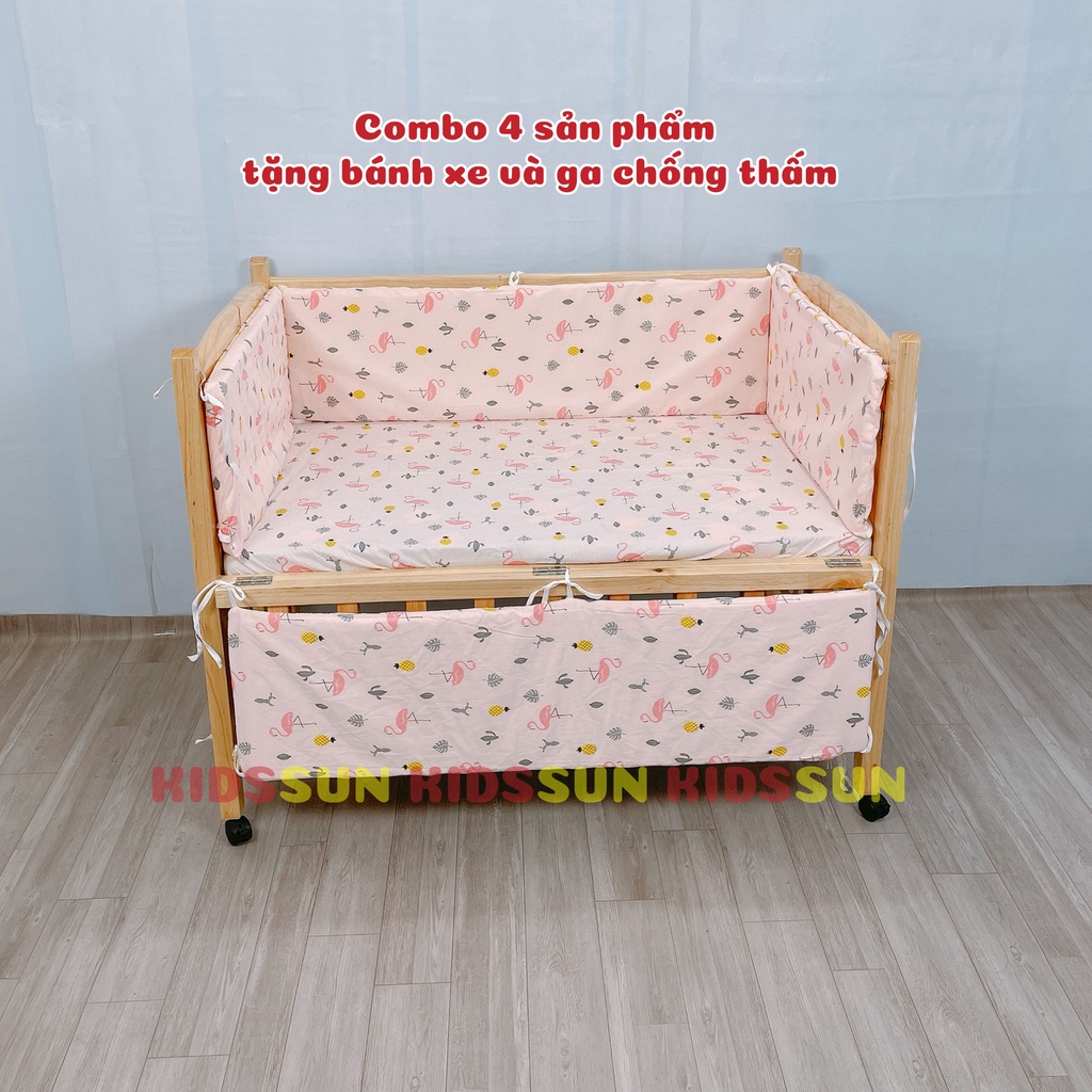 Nôi Cũi Cho Bé Giường Cũi KIDSSUN Trẻ Em Kích Thước (110x70x86) Gỗ Quế Màu Tự Nhiên BH 24 Tháng Hàng XKhẩu