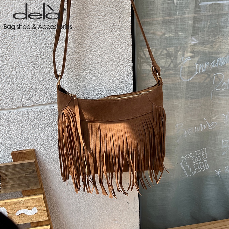 Dela Túi Đeo Chéo Da Lộn Đính Tua Rua Phong Cách Mỹ Thời Trang Mùa Hè