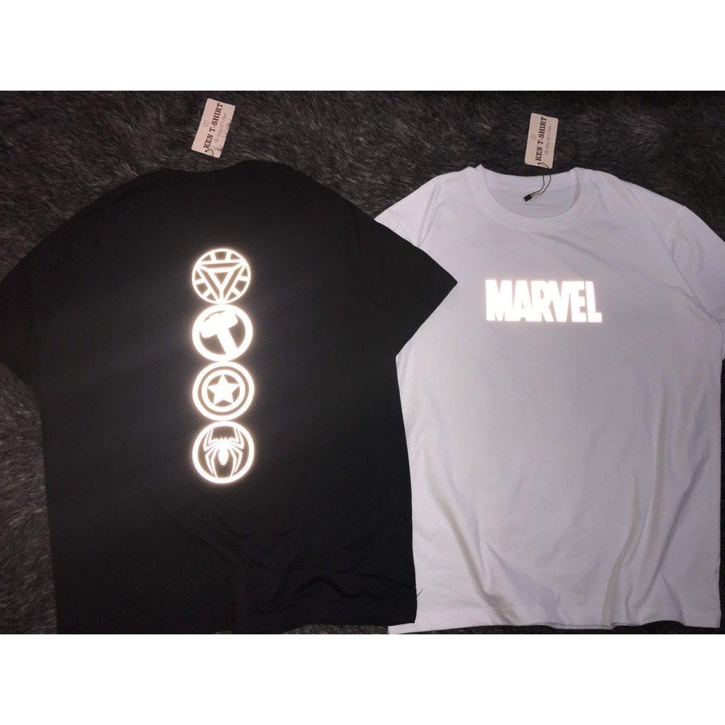 Áo Thun Phản Quang Marvel 4 Logo Cotton 75%,Form Rộng Unisex, Nam Nữ Đẹp Ken T-Shirt.