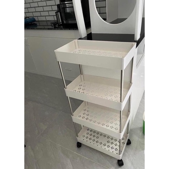 Kệ 4 tầng để đồ  tiện dụng có bánh xe ảnh thật 75x49x13cm