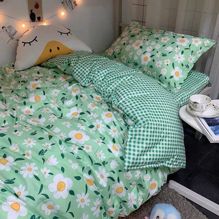Bộ Chăn Ga Gối Cotton Poly Hoa Xanh