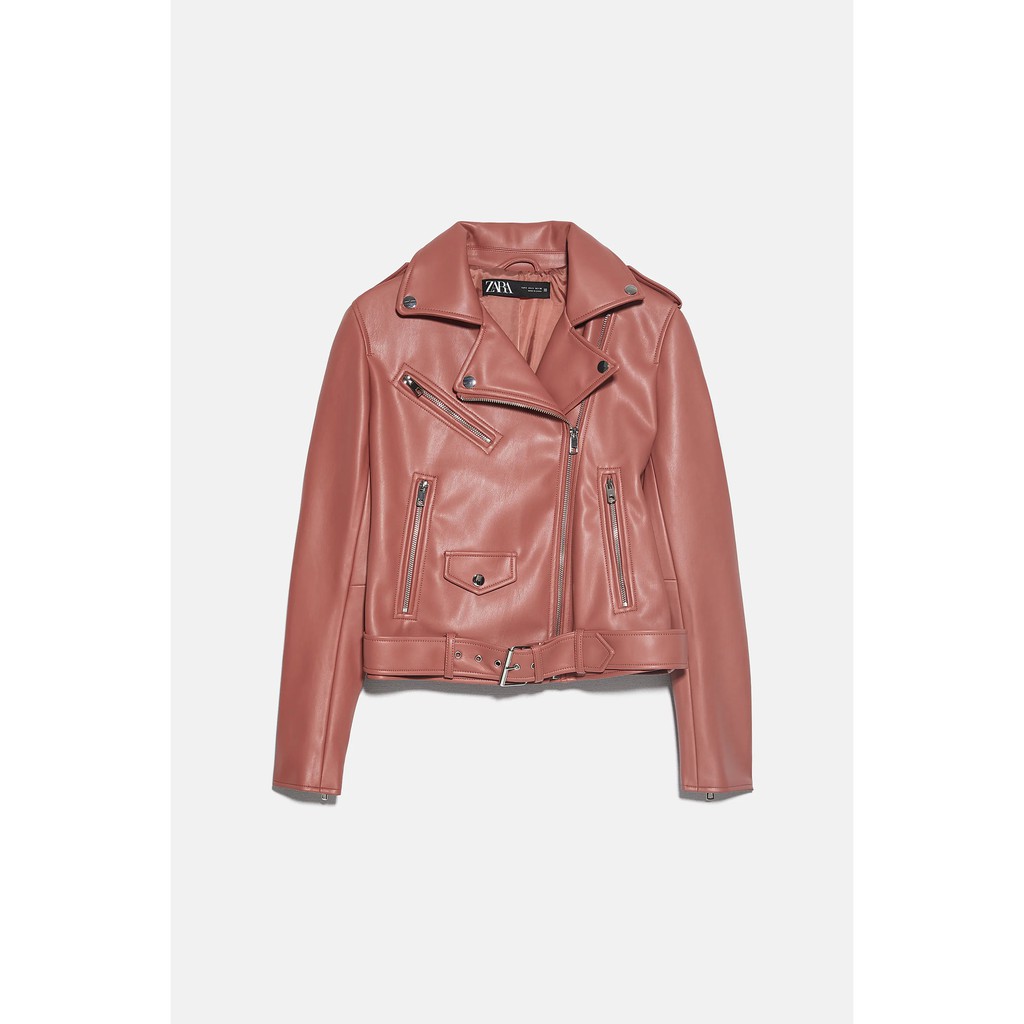 ÁO KHOÁC DA BIKER JACKET ZARA NỮ XUẤT TUỒN MÀU HỒNG ĐEN