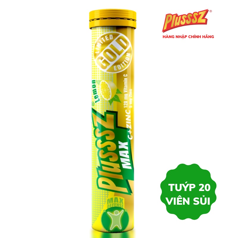Viên sủi bổ sung vitaminC tăng đề kháng Plusssz Max Vitamin C & ZinC  vị chanh không đường