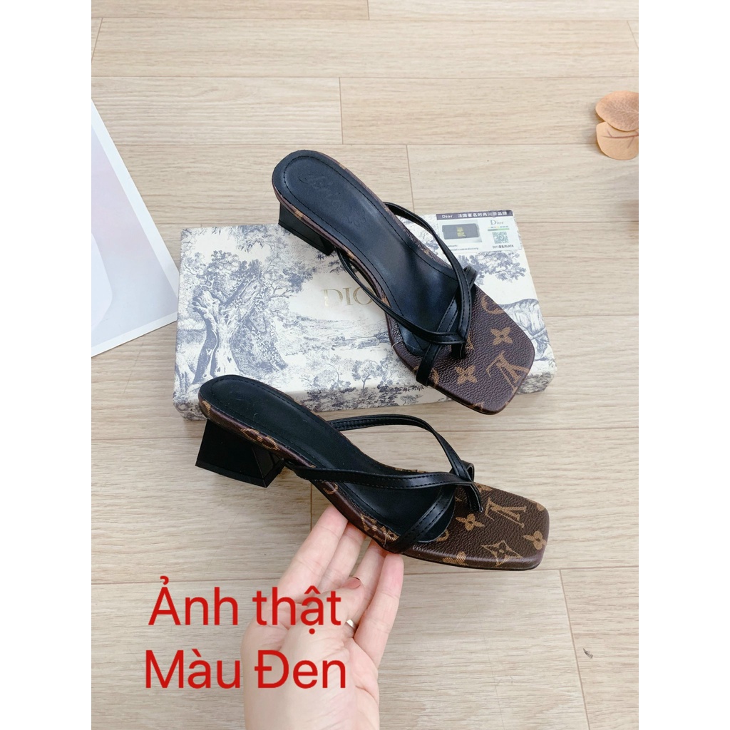 (S129) Guốc nữ dây chéo xỏ ngón họa tiết nâu sang chảnh (Mã L184)