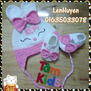 Set nón giày len handmade có che tai