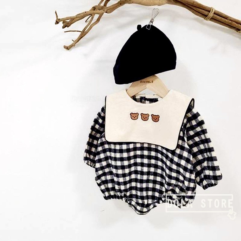 Body gấu tay dài Bodysuit bé gái Romper cho bé gái bodychip body caro cho bé từ sơ sinh đến 2 tuổi