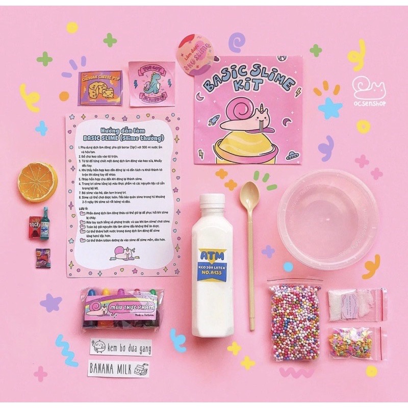 Bộ kit làm slime Ốc Sên - Basic slime - Butter slime- Clear slime - Đầy đủ dụng cụ