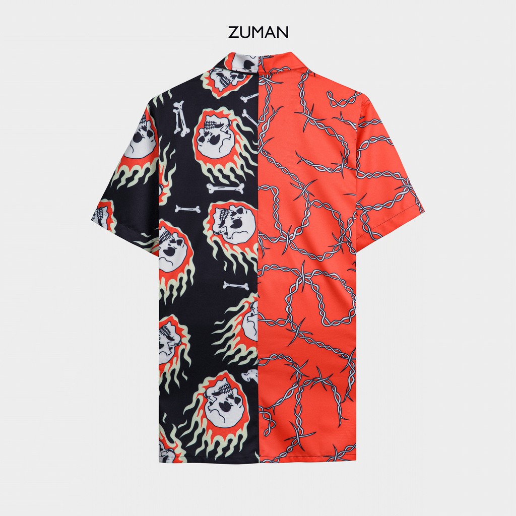 Áo sơ mi nam họa tiết tay ngắn Teschio Shirt ASM148 ZUMAN  form suông, chất vải lụa vân chéo, thoáng mát | BigBuy360 - bigbuy360.vn