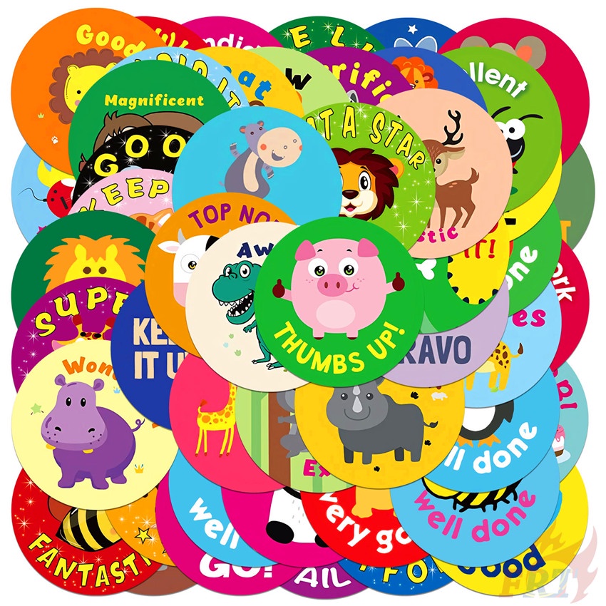 Bộ 100 Cái ❉ Miếng Dán Hình Tròn In Chữ Tiếng Anh Vui Nhộn Cho Bé ❉ Miếng Dán Decal Hỗn Hợp Thời Trang