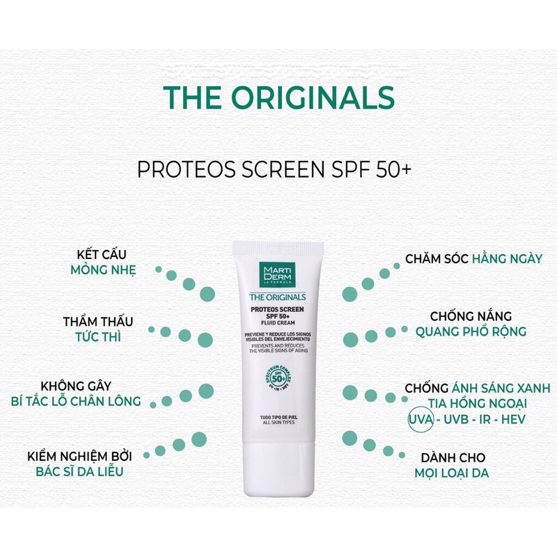 [Hàng Nhập Khẩu] Kem Chống Nắng Phổ Rộng Martiderm The Originals Proteos Screen Spf50+ Fluid 40ml