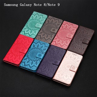 Bao da điện thoại nắp gập dập nổi hình hoa hướng dương cho Samsung Note 8/Note 9