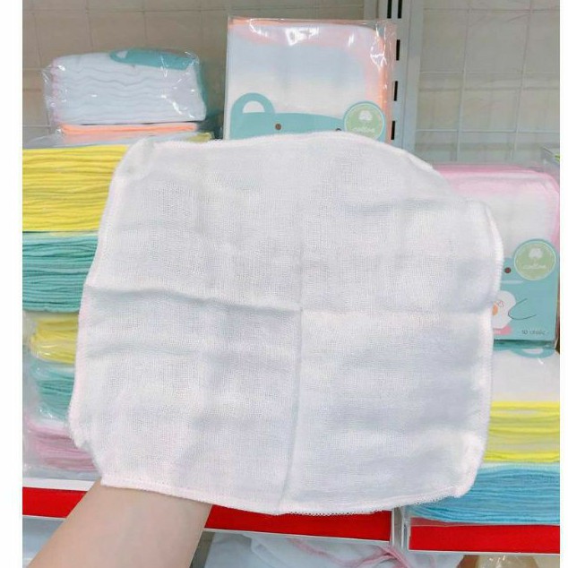 Gói 10 Khăn sữa viền màu xuất nhật 4 lớp Aiko cho bé - Khăn xô - 27X25cm