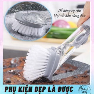 Chổi cọ đa năng 2in1 , Bàn chải chà xoong nồi, cọ rửa chén bát có cán đựng nước rửa chén