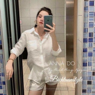 Áo sơ mi đũi trơn oversize