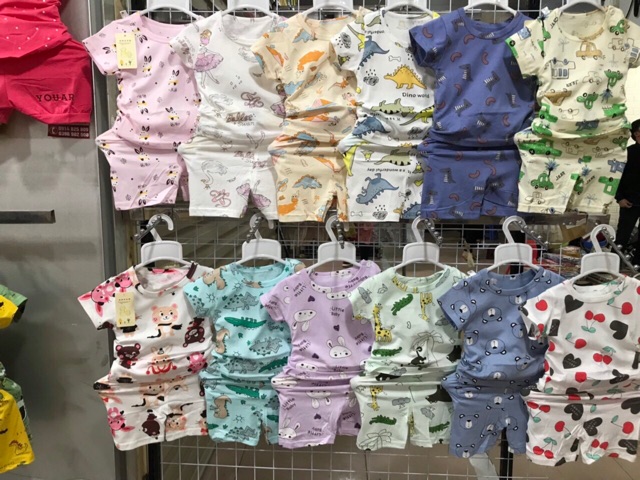 Bộ cộc tay cotton hàng quảng châu nhiều hoạ tiết