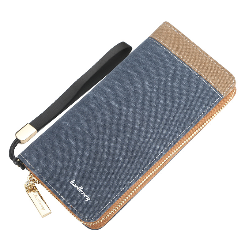 「COD」Baellerry Retro Canvas Clutch Korean Men's Wallet Long Zipper Clutch Mobile Phone Bag