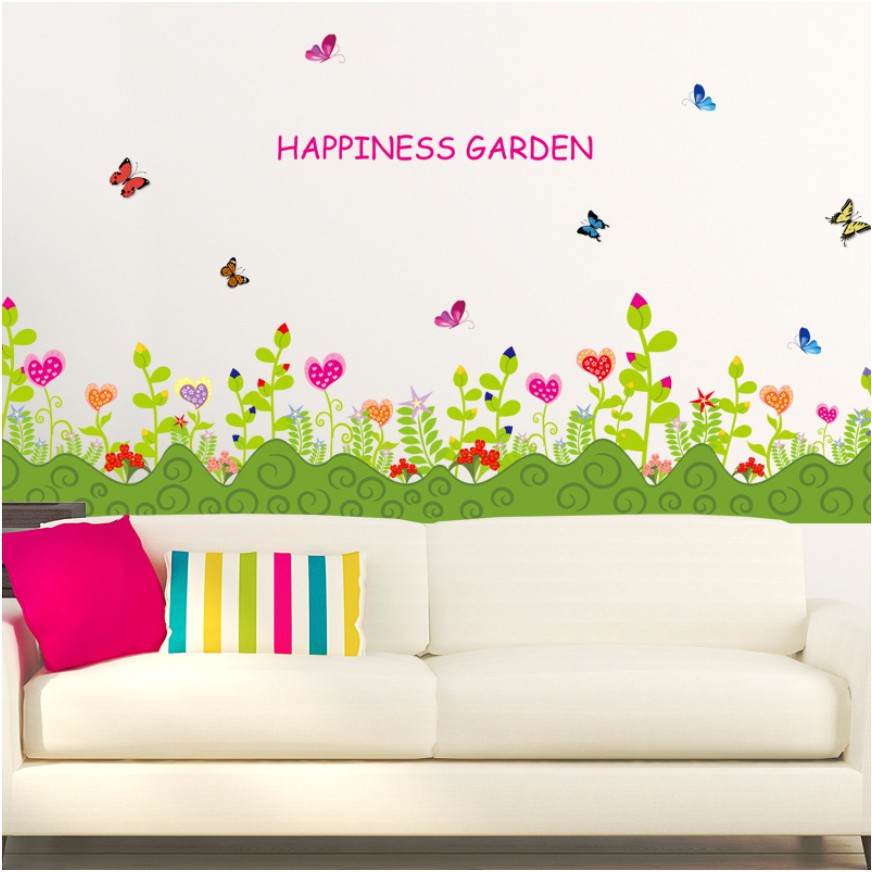 Decal dán chân tường - cỏ hoa văn cong 04