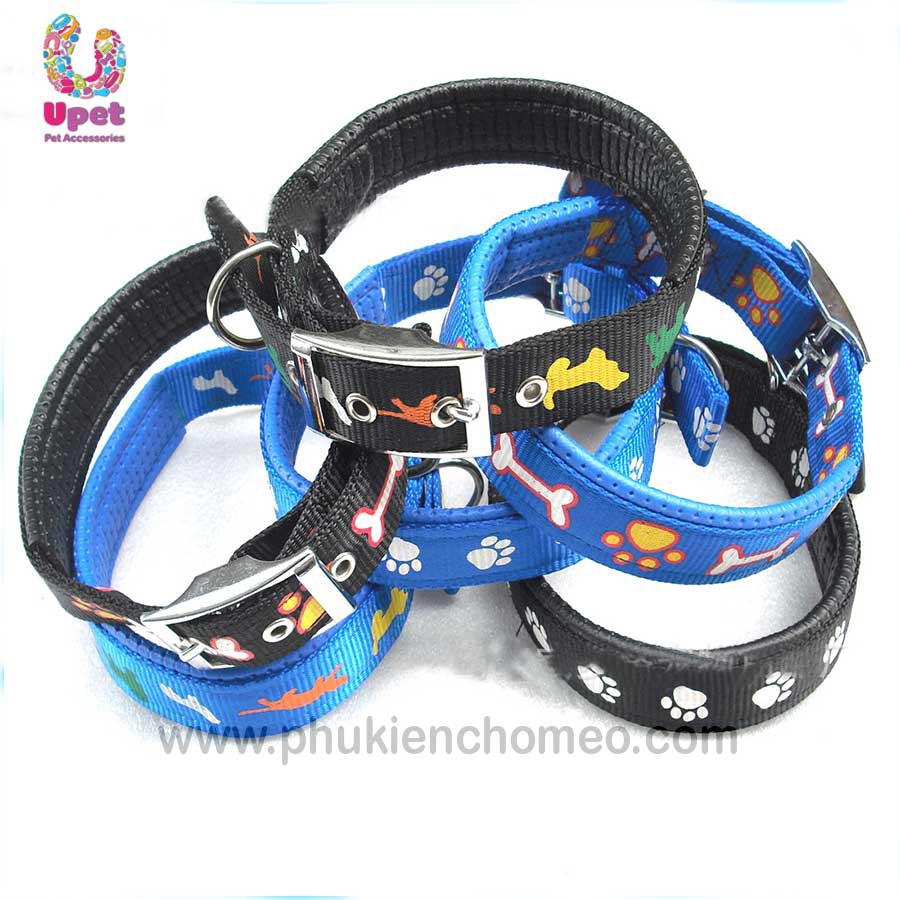 Vòng cổ có đệm in hình cho thú cưng size &lt;13kg chất liệu dù dệt cao cấp , kèm theo 1 lớp đệm da êm ái
