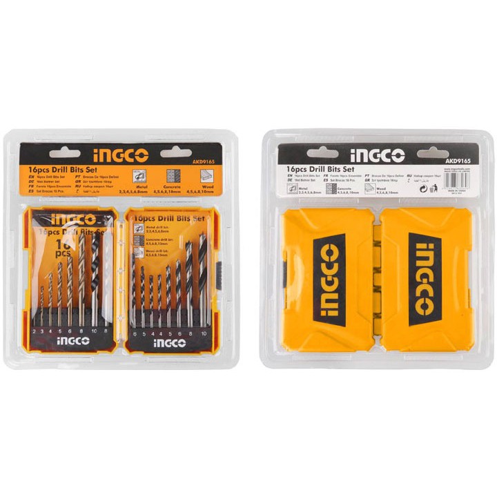 INGCO Bộ 16 mũi khoan kim loại, bê tông và gỗ AKD9165