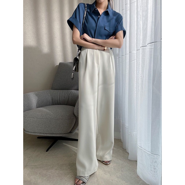 Áo Sơ Mi Chiffon Tay Ngắn Màu Trơn Dáng Rộng Phong Cách Hàn Quốc Thời Trang Mùa Hè Cho Nữ