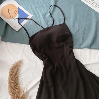 ĐẦM MAXI VOAN ĐEN 2 DÂY ĐAN CHÉO LƯNG