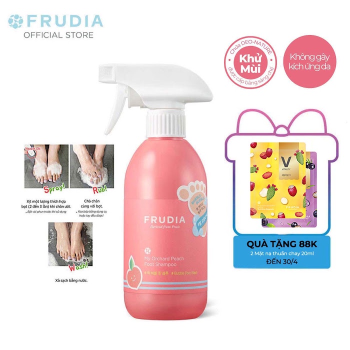 [Tặng 88k]Dung Dịch Rửa Chân Khử Mùi Và Làm Sạch Hương Đào Frudia My Orchard Peach Foot Shampoo 390ml