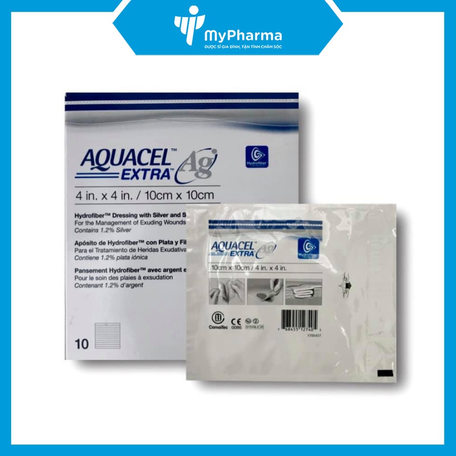 Gạc Aquacel Ag Extract 10×10cm – kháng khuẩn ngay lập tức và hỗ trợ lành vết thương nhanh, hộp 10 miếng