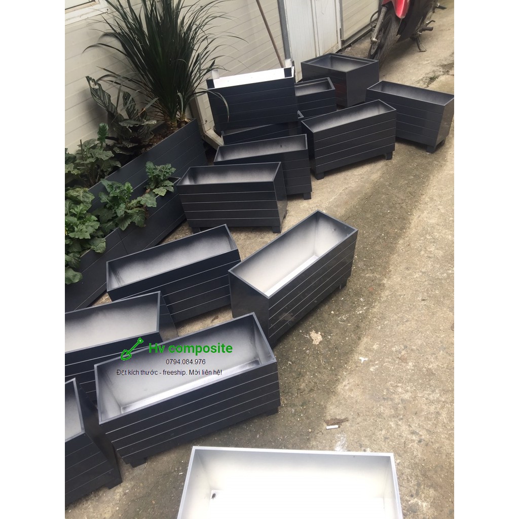 Chậu trồng cây composite mầu ghi