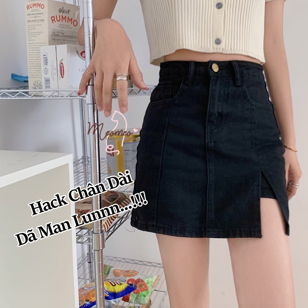 Quần Short Jean Denim Nữ Giả Chân Váy Cạp Cao Hot Nhất Hè 2021 2 Màu Xanh - Đen