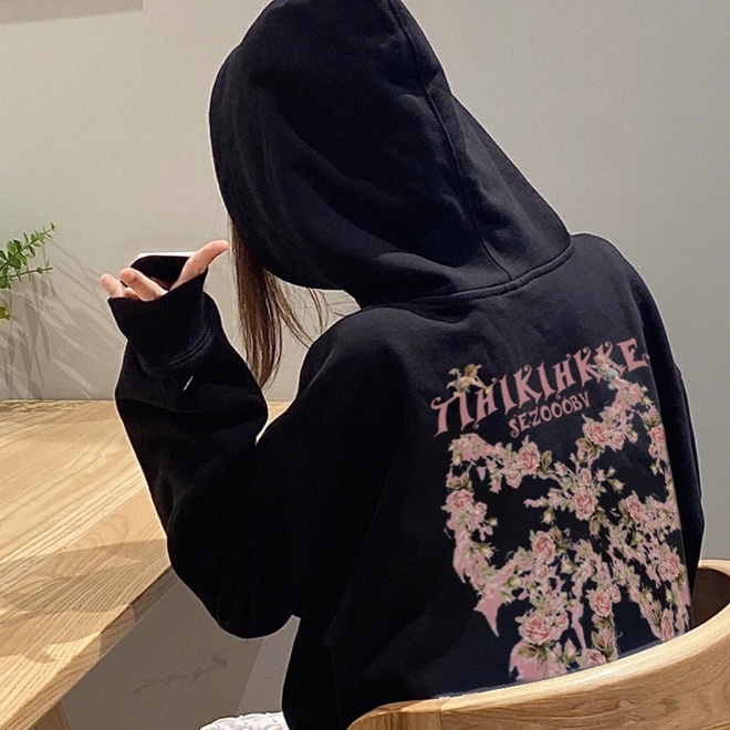 Áo Hoodie Dài Tay In Chữ Và Bướm Thời Trang Dành Cho Nữ