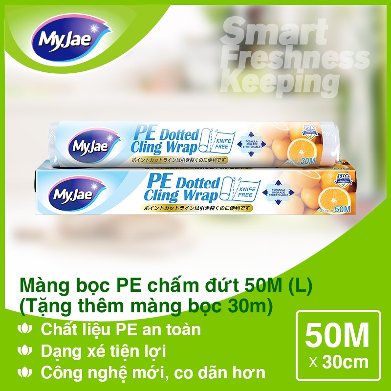 Màng bọc PE chấm đứt 50m (L) (Tặng thêm màng bọc 30m) MyJae