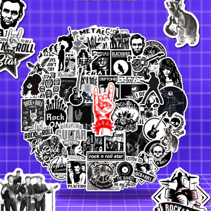 Bộ 50 Cái ❉ Ban Nhạc Rock Punk Hip Hop. 02 Miếng Dán Kim Loại Màu Trắng Đen Kiểu Cổ Điển ❉ Sticker Dán Tường Chống Thấm Nước Thời Trang