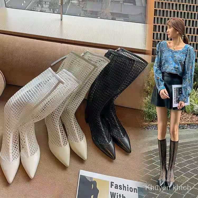 Giày bốt lưới cao gót phong cách mùa hè 2021 sành điệu dành cho nữ