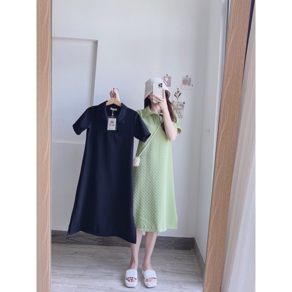 Váy polo dáng dài vải kẻ ô vuông