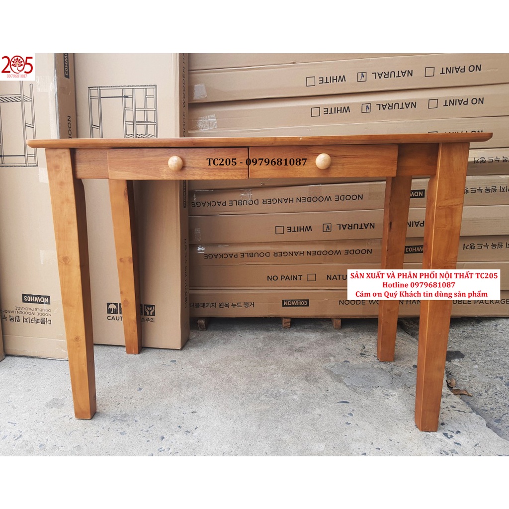 BÀN 2 HỘC TỦ GỖ CAO SU 100% MÀU MẬT ONG - có 2 kích thước