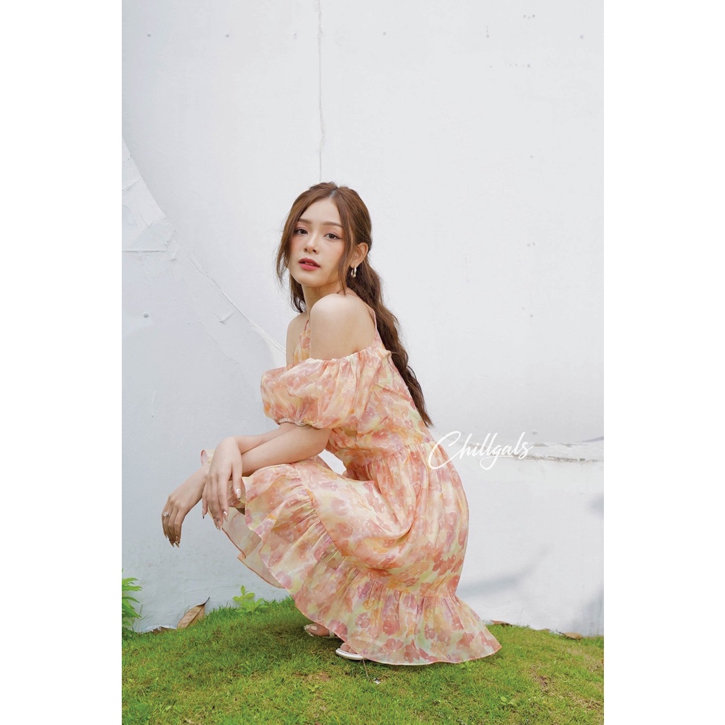 Váy trễ vai dây yếm hoa cam xòe bồng Cherry Berry Dress Chillgals - V037 | BigBuy360 - bigbuy360.vn