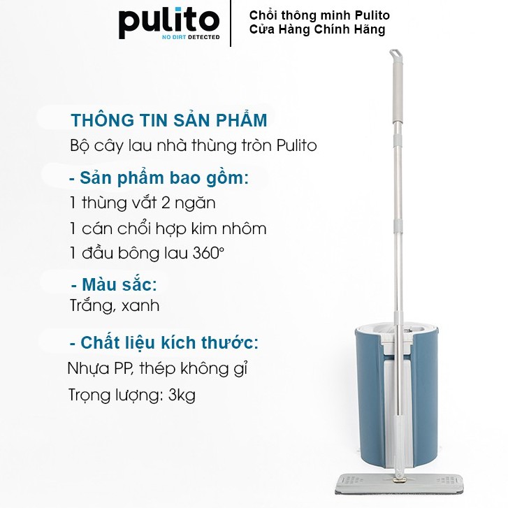 Cây lau nhà tự vắt chính hãng Pulito bộ lau nhà dạng tròn thông minh xoay 360 độ LS-CKT-TT