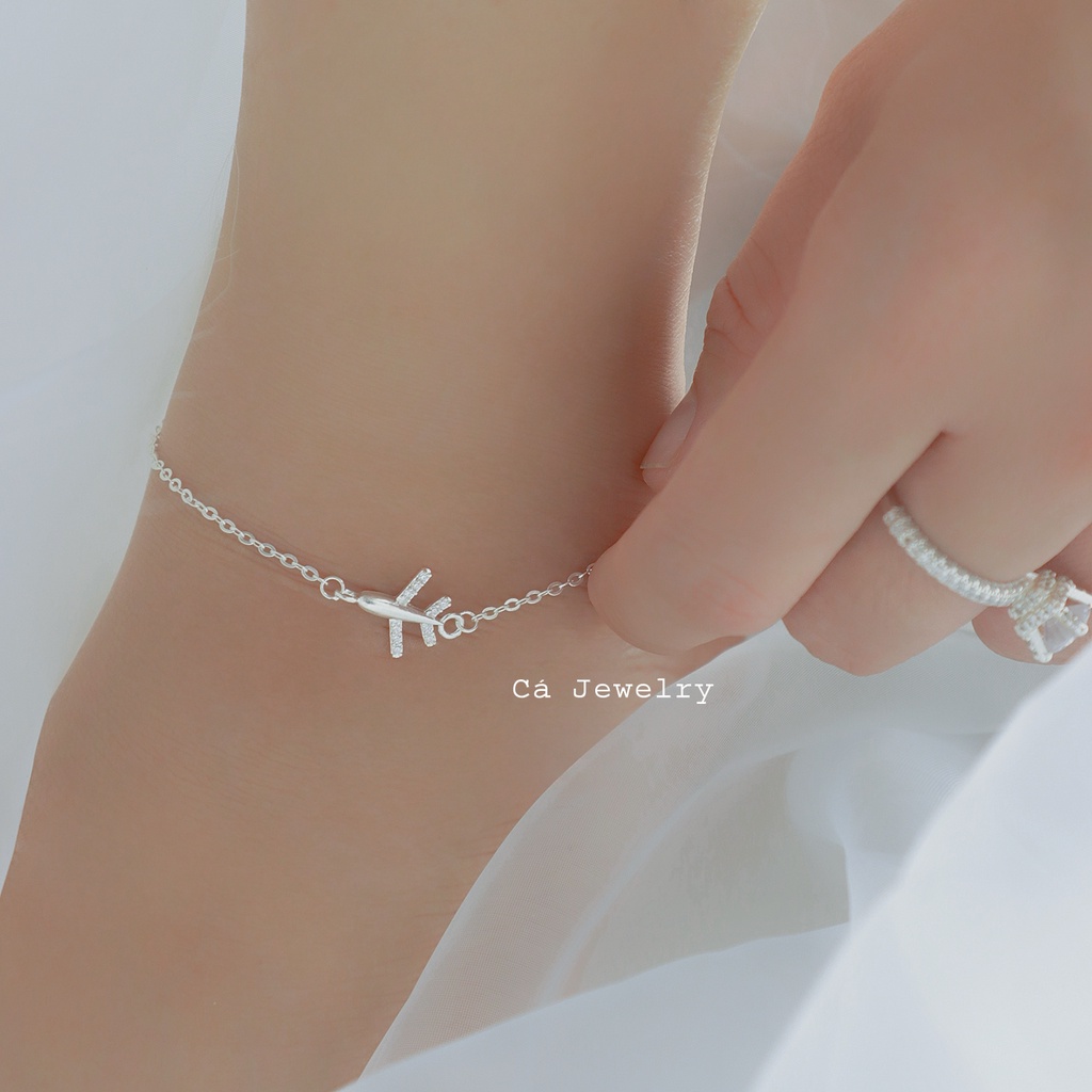 Lắc chân nữ vòng chân nữ bạc s925 máy bay đính đá Cá jewelry LC31